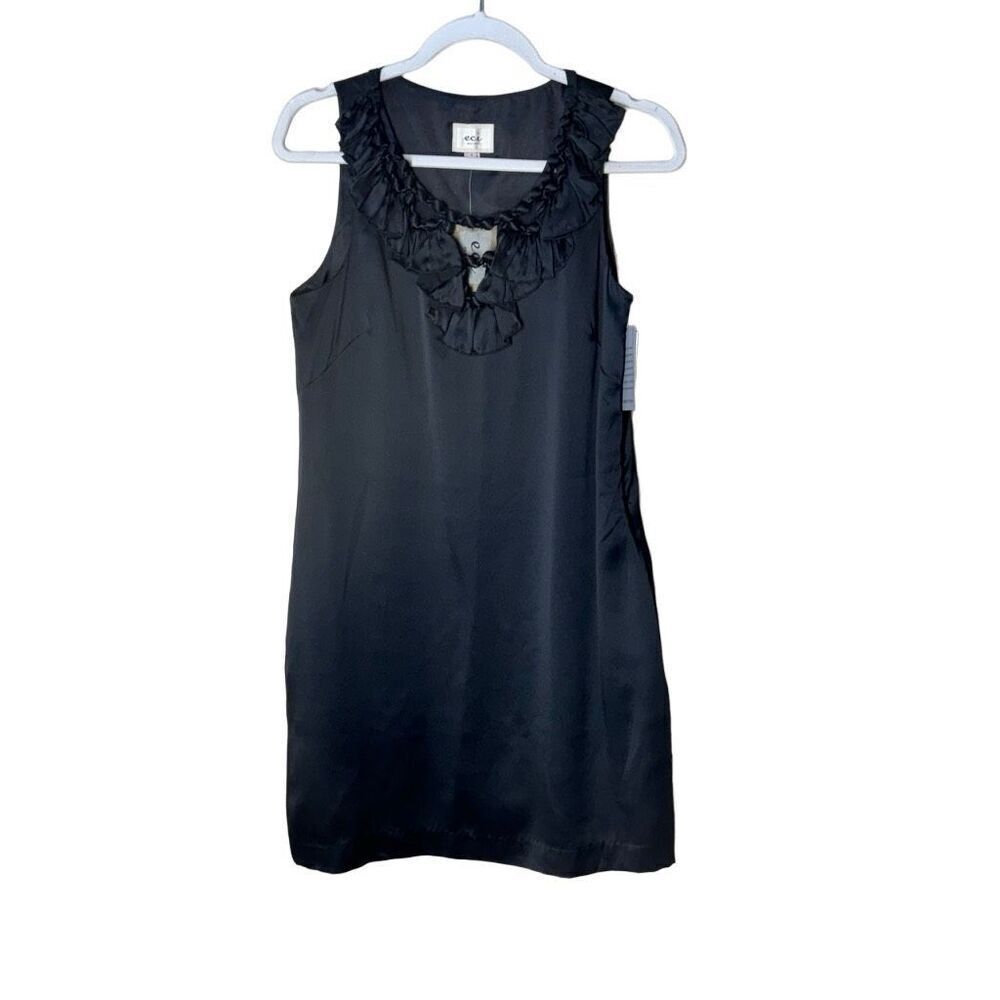 Eci NWT Nordstrom Silk Mini Dress Black Ruffle Neck Sleeveless 4